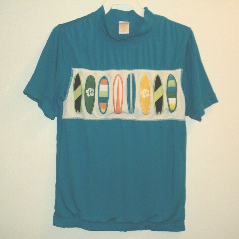 Gymboree Boys Size 8 Surfboard Shirt Short Sleeves Blue Nylon & Spandex